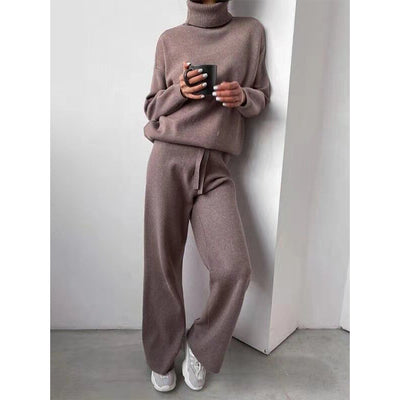 Casual Fashion Suits For Women Turtleneck Sweater And Drawstring Straight Pants - Boaties Collective