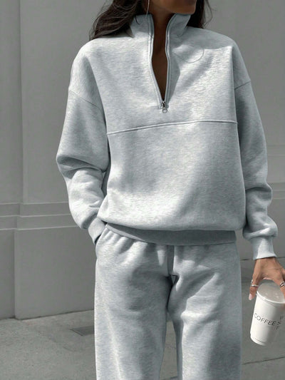 Long-sleeved Sports Sweatshirt Suit Fashion Stand-up Collar Zip-up Top And Elastic Band Trousers With Pocket Srping Fall Clothing For Women - Boaties Collective