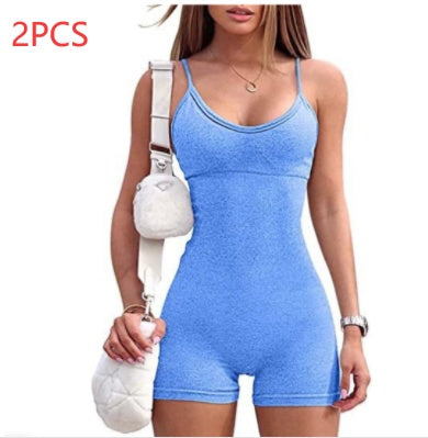 Spaghetti Strap Shorts Jumpsuit Sports Yoga Workout Tight Romper Women Fashion Fitness Sportwear - Boaties Collective