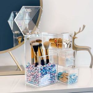 Clear Plastic Makeup Brush Storage Box with Cover Jewelry Earring Organizer Acrylic Makeup Organizer - Boaties Collective