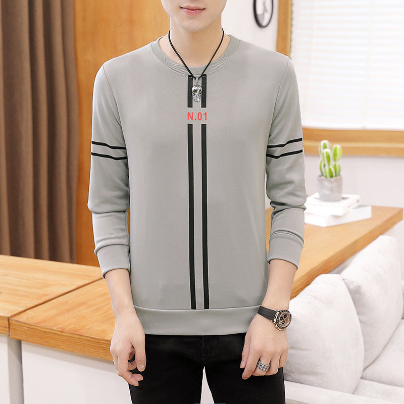 Spring and Autumn New mens printed long-sleeved T-shirt teen round neck bottom top fashion casual mens clothing - Boaties Collective