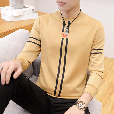 Spring and Autumn New mens printed long-sleeved T-shirt teen round neck bottom top fashion casual mens clothing - Boaties Collective