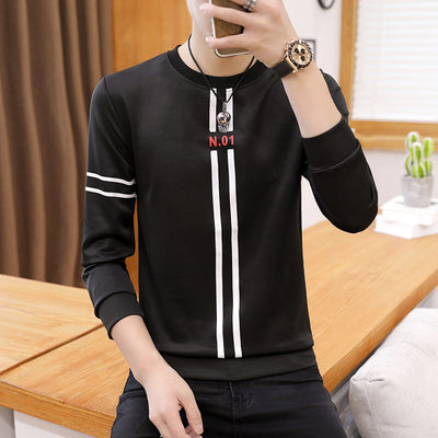 Spring and Autumn New mens printed long-sleeved T-shirt teen round neck bottom top fashion casual mens clothing - Boaties Collective