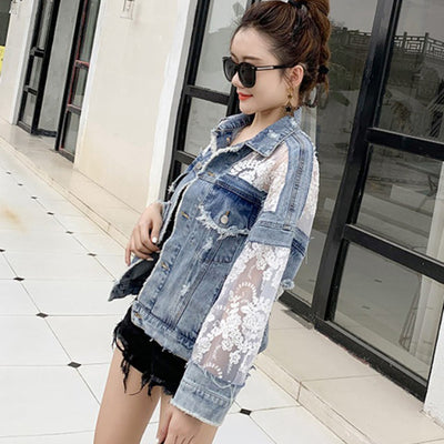 Denim Short Jacket Women Trendy Fashion Casual Lace Stitching Loose Sun Protection Clothing - Boaties Collective