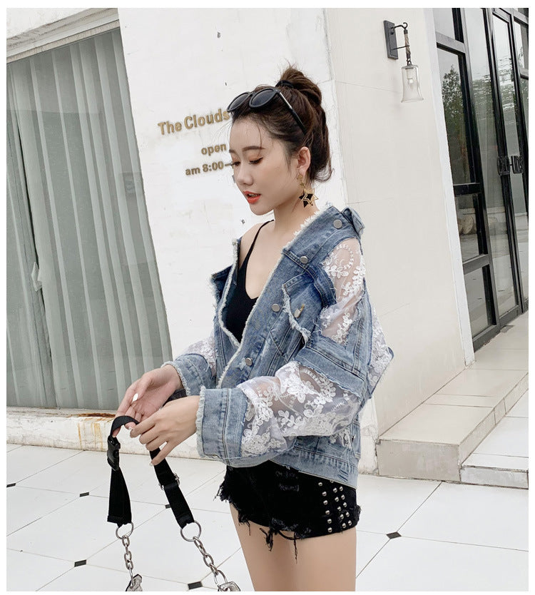 Denim Short Jacket Women Trendy Fashion Casual Lace Stitching Loose Sun Protection Clothing - Boaties Collective