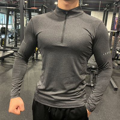 Half Zipper Fitness Long Sleeve Men Running Sweat Absorption - Boaties Collective