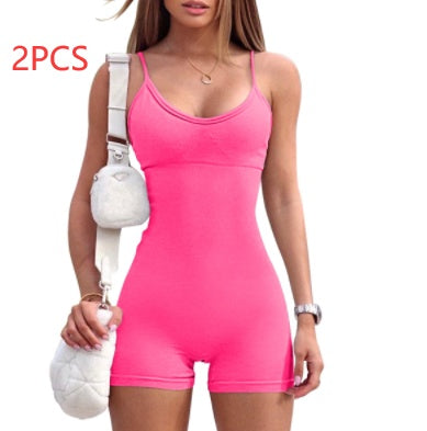 Spaghetti Strap Shorts Jumpsuit Sports Yoga Workout Tight Romper Women Fashion Fitness Sportwear - Boaties Collective