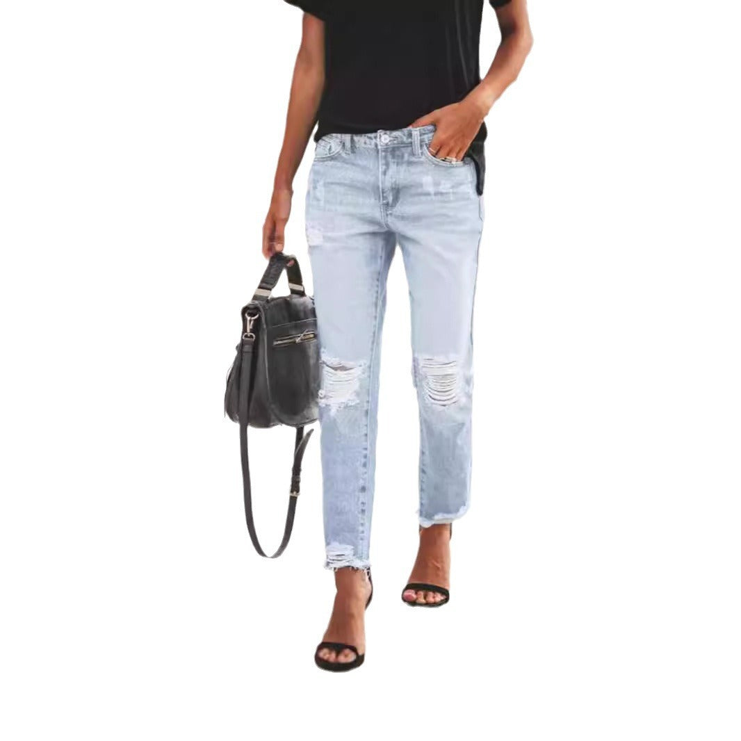 Women's Ripped Non-elastic Retro Fashion Jeans - Boaties Collective