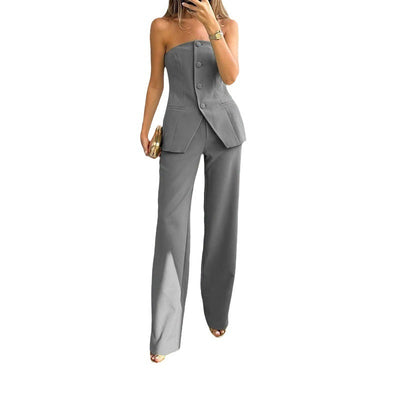 Casual Fashion Tailored Suit Button Graceful Tube Top Suit Pants - Boaties Collective