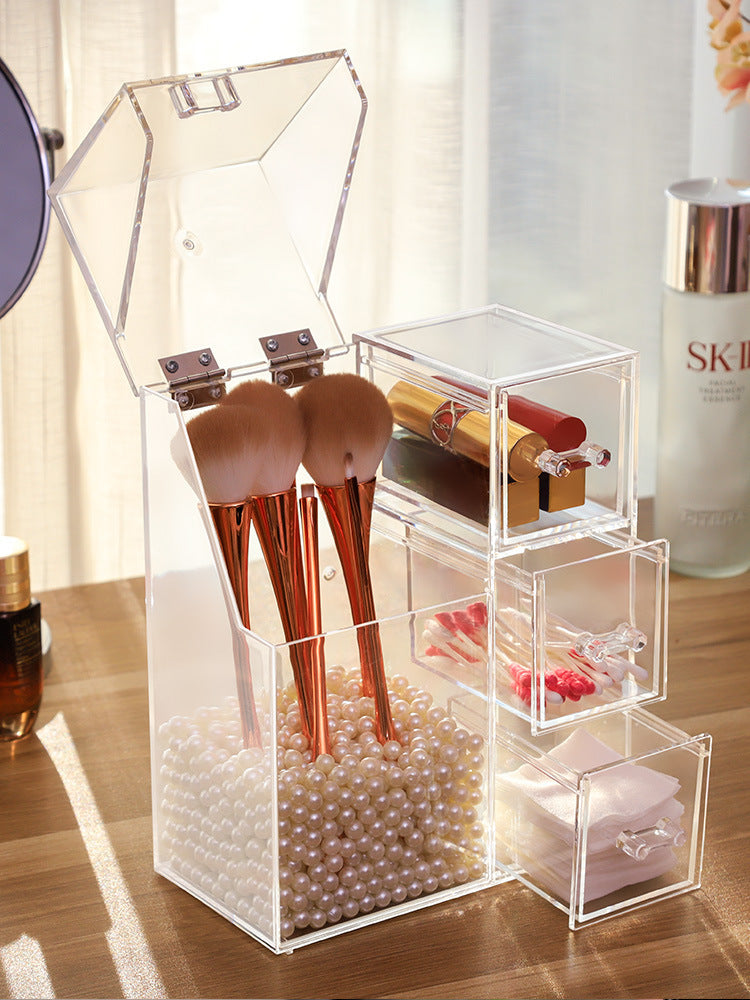 Clear Plastic Makeup Brush Storage Box with Cover Jewelry Earring Organizer Acrylic Makeup Organizer - Boaties Collective