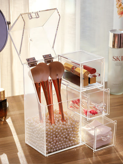 Clear Plastic Makeup Brush Storage Box with Cover Jewelry Earring Organizer Acrylic Makeup Organizer - Boaties Collective