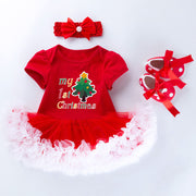 Baby Christmas New Short Sleeve Cartoon Mesh Dress - Boaties Collective