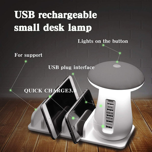 2 In 1 Multifunction Mushroom Lamp LED Lamp Holder USB Charger Home Office Supplies - Boaties Collective