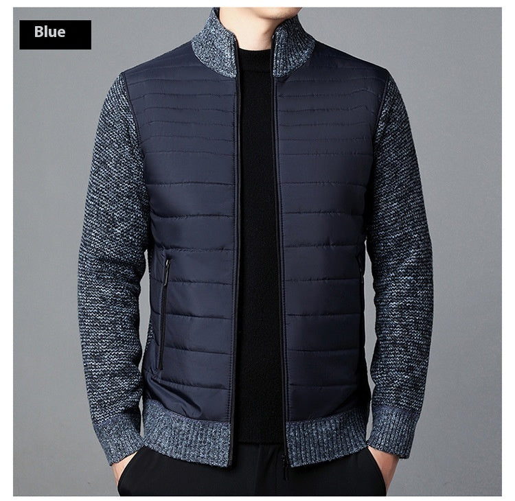 Men's Stand Collar Stitching Velvet Padded Sweater Knitwear Coat - Boaties Collective