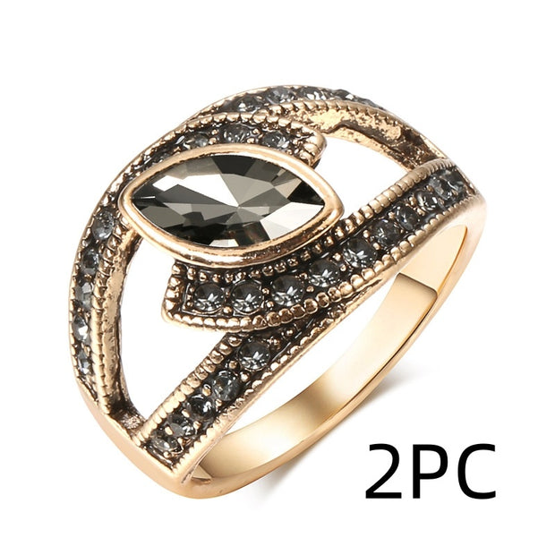 Kinel Boho Ethnic Bride Wedding Crystal Ring Antique Gold Color Big Zircon Stone Rings For Women Vintage Wedding Jewelry - Boaties Collective
