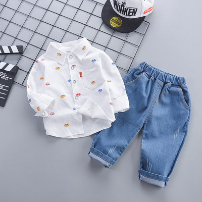 Children's Clothing Autumn Korean Style Autumn Clothing Casual Shirt Two-piece Boy Suit - Boaties Collective