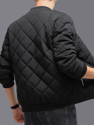 Fashion Rhombic-sewing Design Cotton Coat Winter Warm Thickened Baseball Jacket Casual Solid Color Outwear Clothing For Men - Boaties Collective