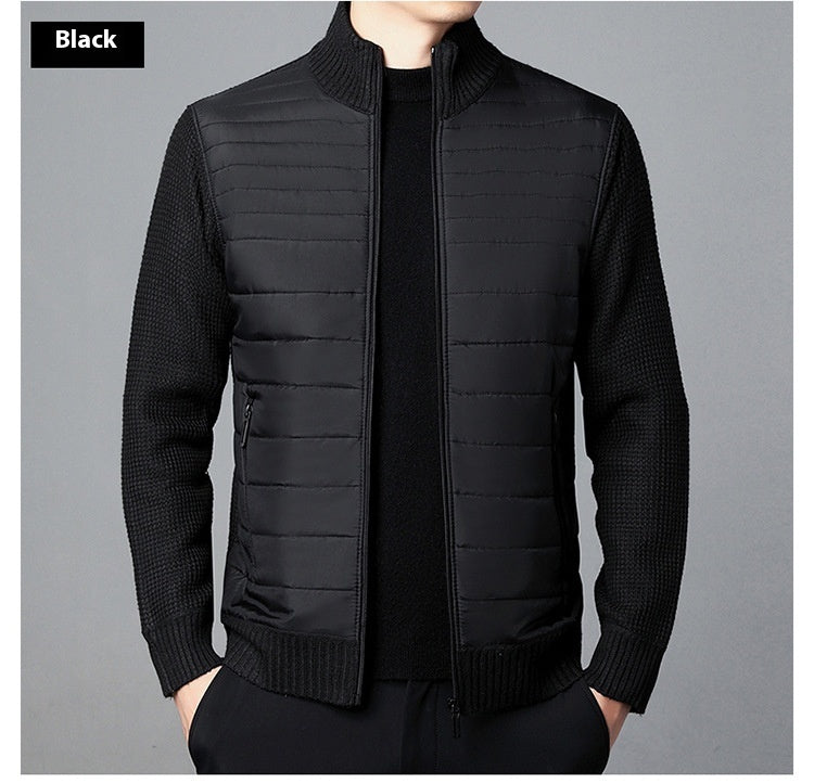 Men's Stand Collar Stitching Velvet Padded Sweater Knitwear Coat - Boaties Collective