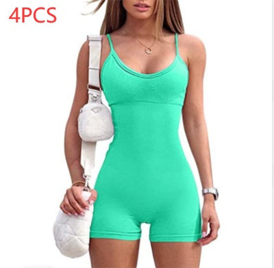 Spaghetti Strap Shorts Jumpsuit Sports Yoga Workout Tight Romper Women Fashion Fitness Sportwear - Boaties Collective