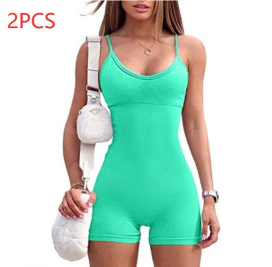 Spaghetti Strap Shorts Jumpsuit Sports Yoga Workout Tight Romper Women Fashion Fitness Sportwear - Boaties Collective