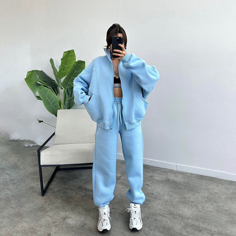 Sports Suits With Pockets Stand-up Collar Zipper Cardigan And Drawstring Trousers Fashion Jogger Set Outfits Tracksuits Women's Clothing - Boaties Collective