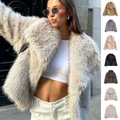 Winter Plush Coat Fashion Thicken Lapel Outwear Casual Long Sleeve Tops Womens Clothing - Boaties Collective