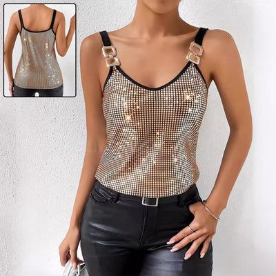 Summer Sequined Suspender Chain Vest Top Women's  Clothing