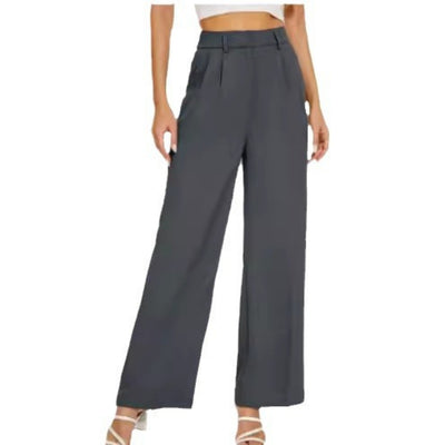 High Waist Straight Trousers With Pockets Wide Leg Casual Pants For Women - Boaties Collective