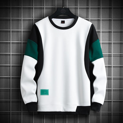 Autumn New Trendy Patchwork Long Sleeve Round Neck Men's Pullover Korean Style Teen T-shirt Sweater - Boaties Collective