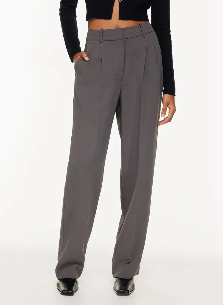 High Waist Straight Trousers With Pockets Wide Leg Casual Pants For Women - Boaties Collective