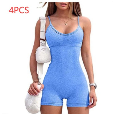 Spaghetti Strap Shorts Jumpsuit Sports Yoga Workout Tight Romper Women Fashion Fitness Sportwear - Boaties Collective