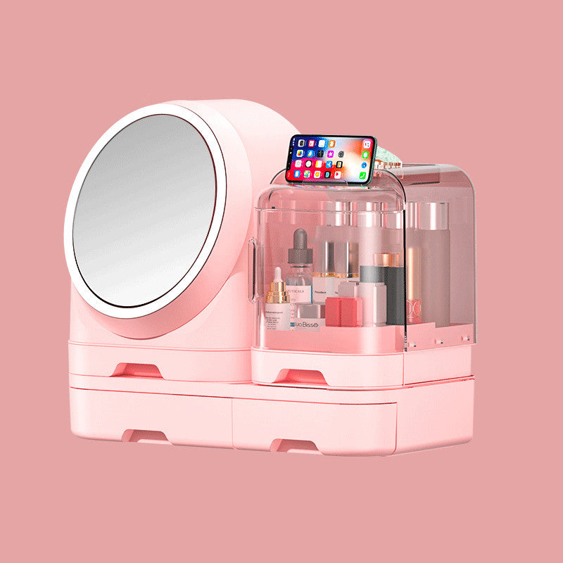 Desktop Makeup Organizer Dustproof With Mirror - Boaties Collective