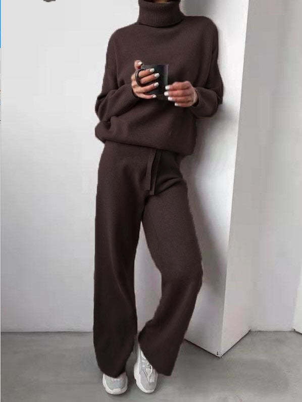 Casual Fashion Suits For Women Turtleneck Sweater And Drawstring Straight Pants - Boaties Collective