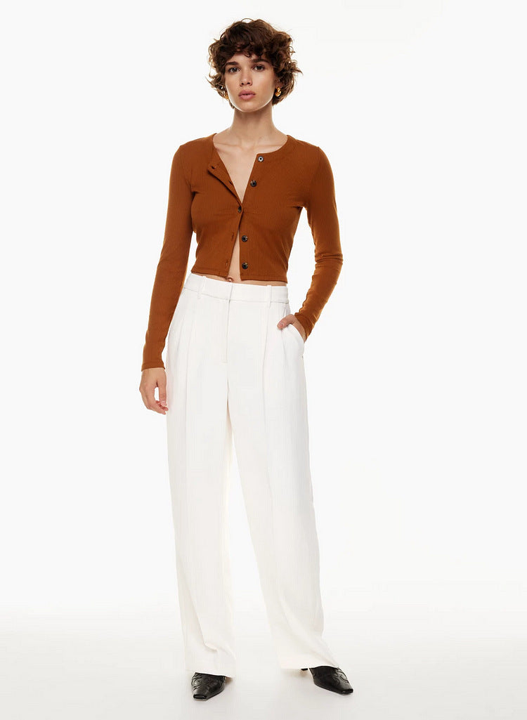 High Waist Straight Trousers With Pockets Wide Leg Casual Pants For Women - Boaties Collective