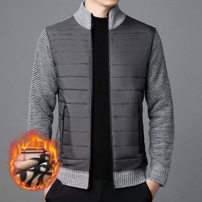 Men's Stand Collar Stitching Velvet Padded Sweater Knitwear Coat - Boaties Collective