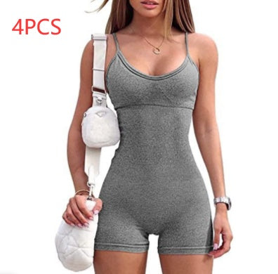 Spaghetti Strap Shorts Jumpsuit Sports Yoga Workout Tight Romper Women Fashion Fitness Sportwear - Boaties Collective