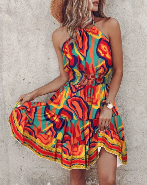 Summer Chic Halter Dress - European & American Print - Boaties Collective