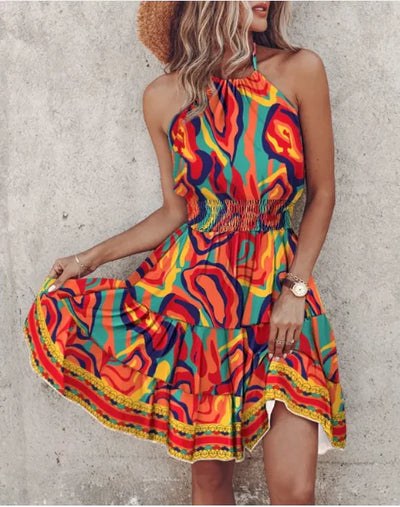 Summer Chic Halter Dress - European & American Print - Boaties Collective