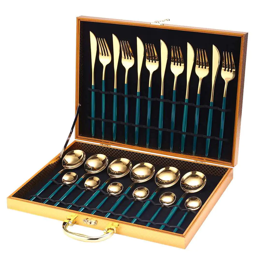 24pcs Gold Stainless Steel Cutlery Set - Boaties Collective