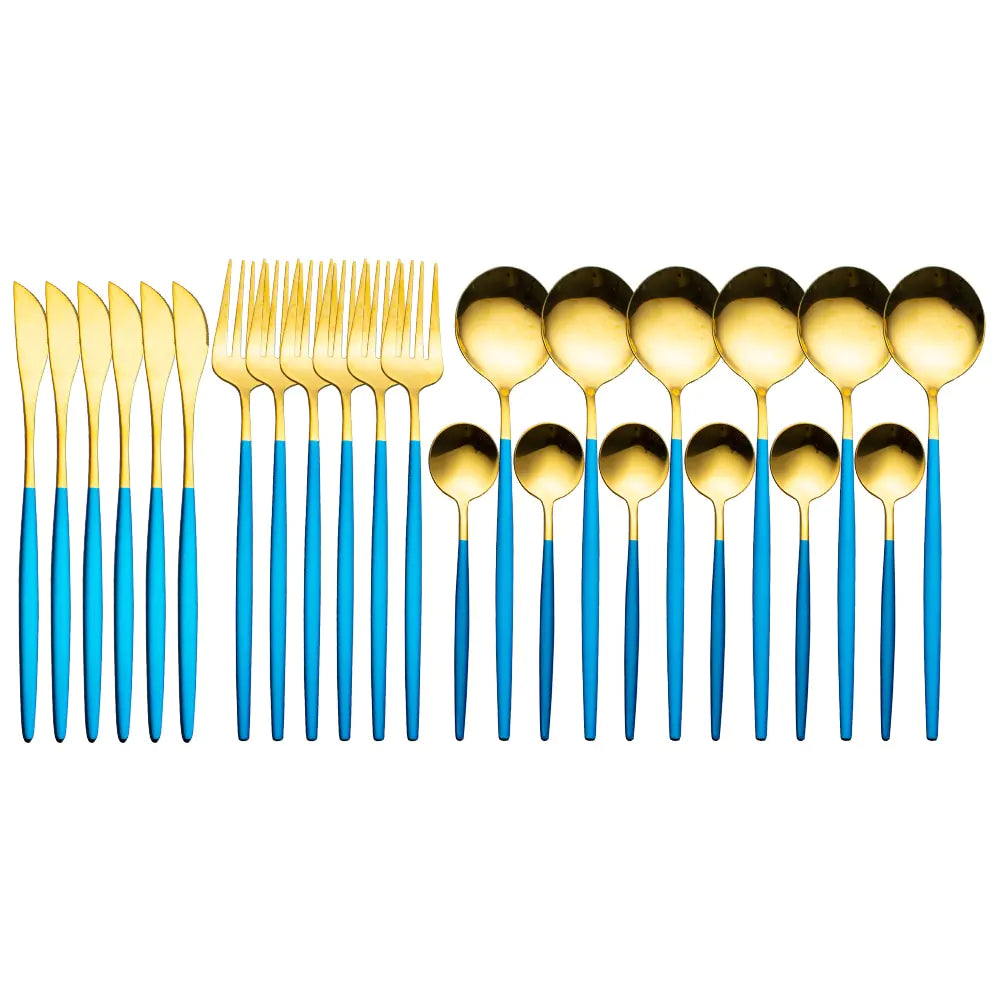 24pcs Gold Stainless Steel Cutlery Set - Boaties Collective