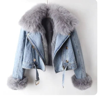 Denim Coat with Removable Fox & Rabbit Fur Liner - Boaties Collective