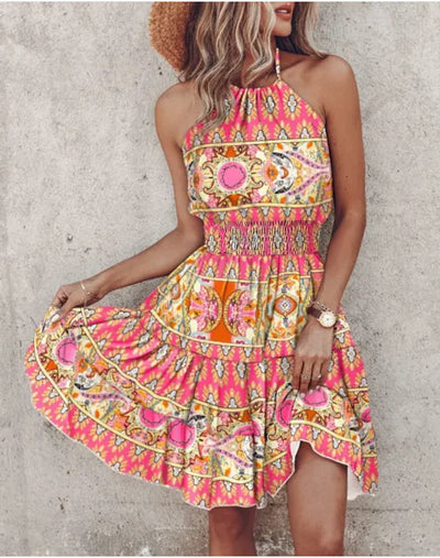 Summer Chic Halter Dress - European & American Print - Boaties Collective