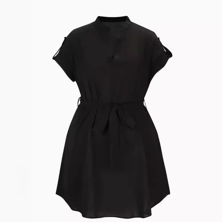 Stylish short sleeve v neck dress with belt - Boaties Collective