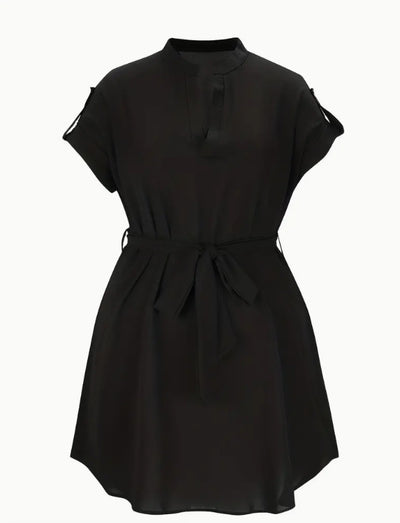 Stylish short sleeve v neck dress with belt - Boaties Collective