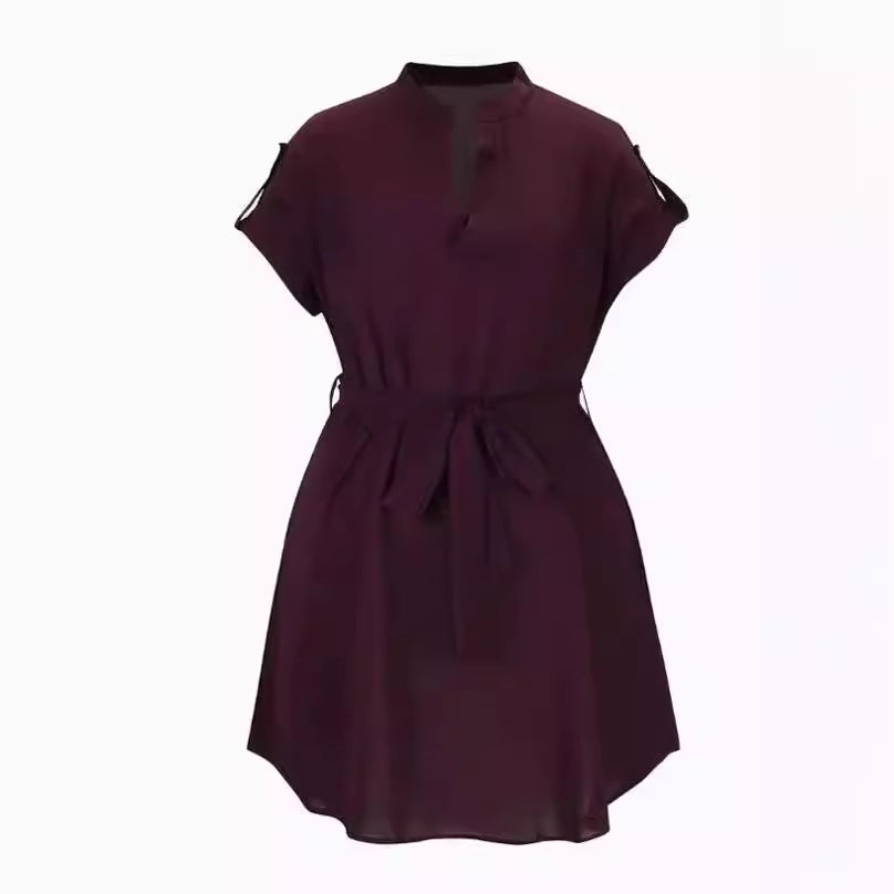 Stylish short sleeve v neck dress with belt - Boaties Collective