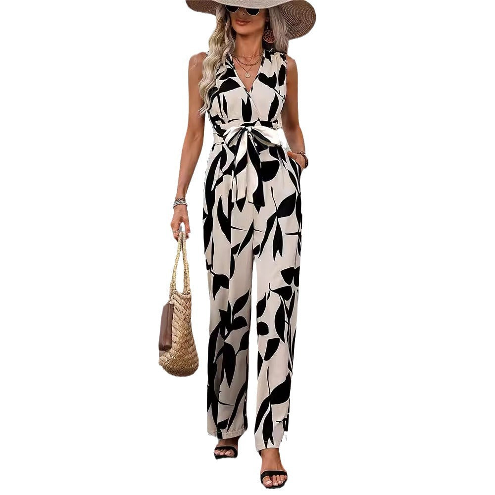 Fashionable High Waist Lace-up Wide Leg Jumpsuit For Women - Boaties Collective