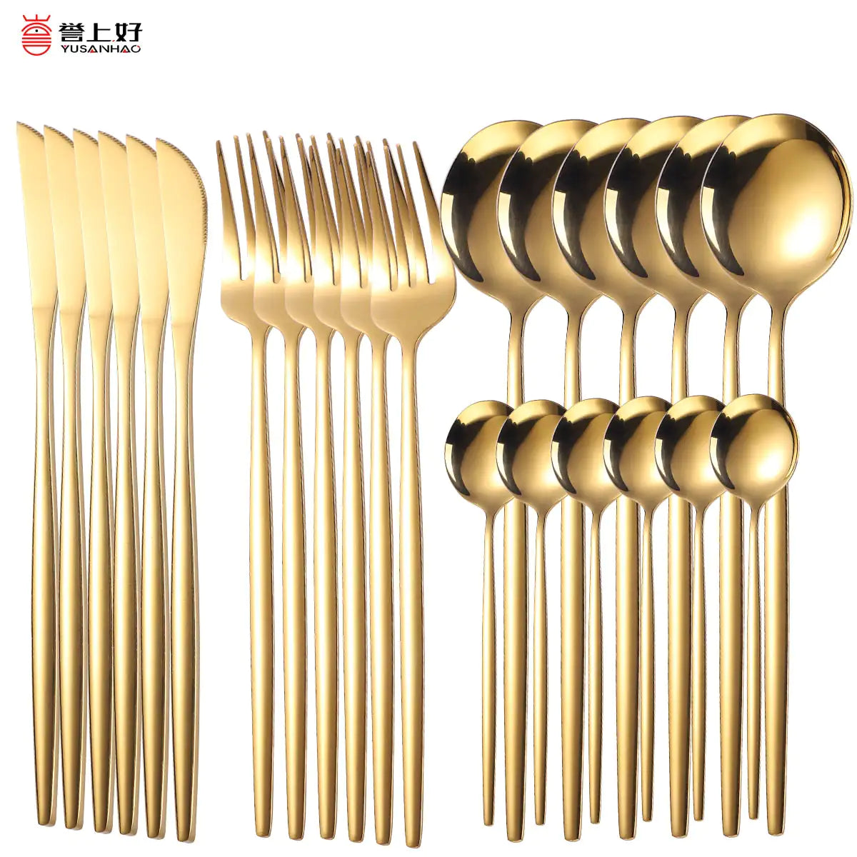 24pcs Gold Stainless Steel Cutlery Set - Boaties Collective