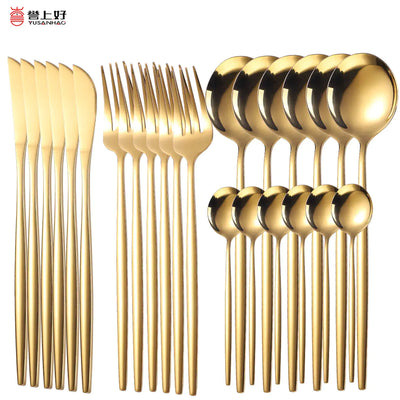 24pcs Gold Stainless Steel Cutlery Set - Boaties Collective