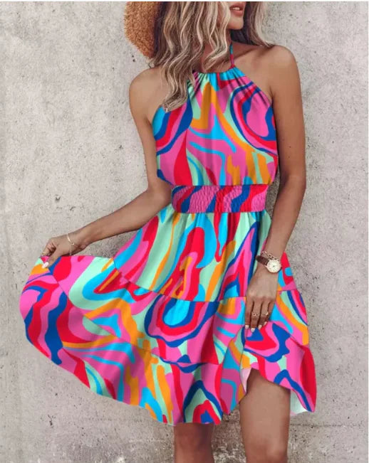 Summer Chic Halter Dress - European & American Print - Boaties Collective