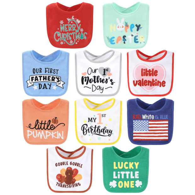 The Peanutshell Baby Boy or Girl Terry Bibs Set of 10-100% Cotton Soft Absorbent Baby Bibs for Boys and Girls Unisex Toddler Baby Boy or Girl Bibs Set Newborn & Infant Bib - Holiday - Boaties Collective